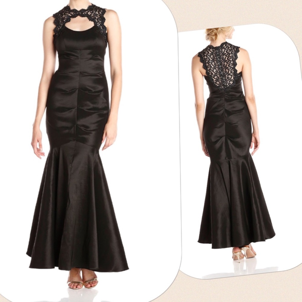Xscape Black Rouched Mermaid Satin Gown Sz. 4